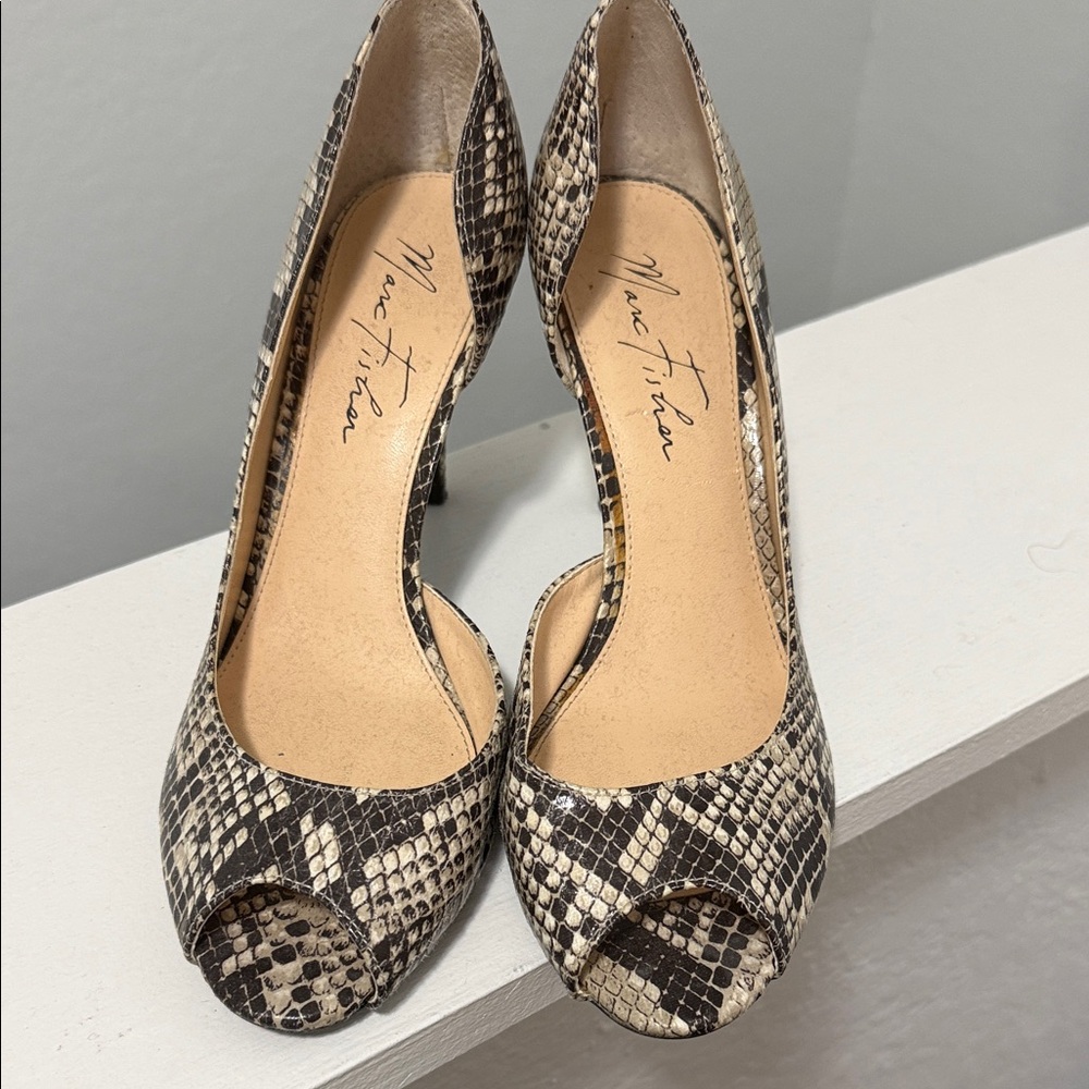 Marc Fisher Snakeskin Peep-Toe Heels